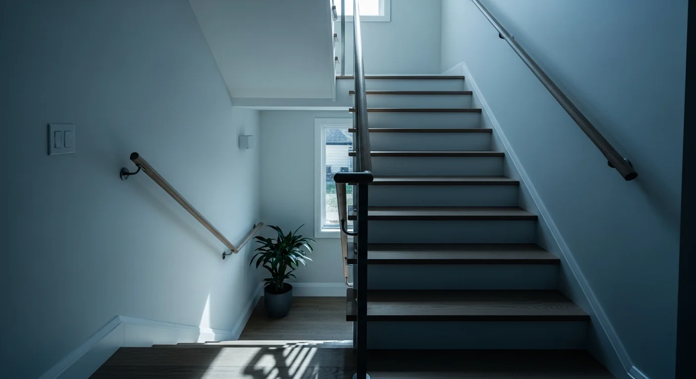 Sauberes modernes Treppenhaus mit kühlem Tageslicht